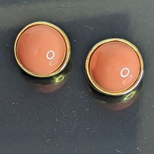 Les Bernard Peach Cabuchon Gold Tone Clip Style Earrings